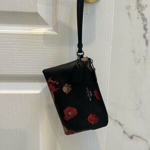 Coach Black and Red Floral Wristlet